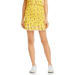 NWT Lost + Wander Womens Printed Smocked Ruffle Mini Skirt Floral Yellow Size M